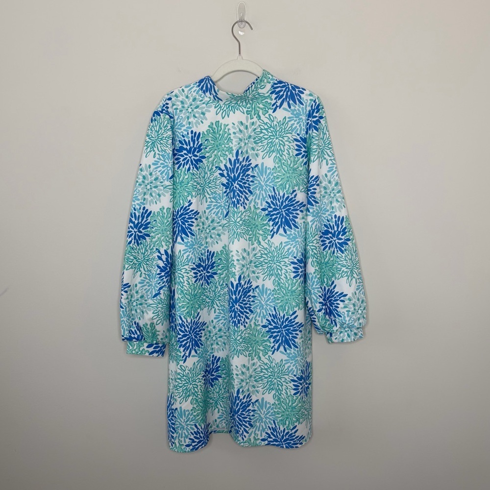 Sail to Sable Blue Green Floral Shift Dress Long Sleeve Size Large resortwear - Picture 2 of 9